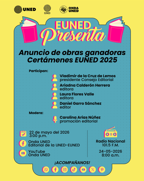 EUNED anuncia obras ganadoras de sus certámenes 2025